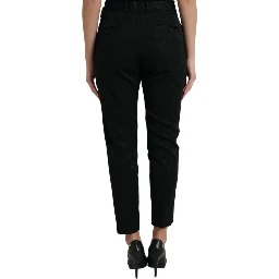 Black Wool High Waist Cropped Tapered Pants