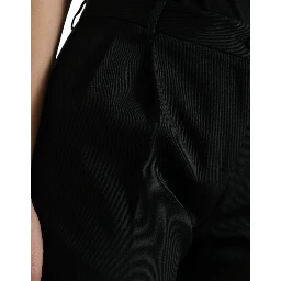 Black Wool High Waist Cropped Tapered Pants
