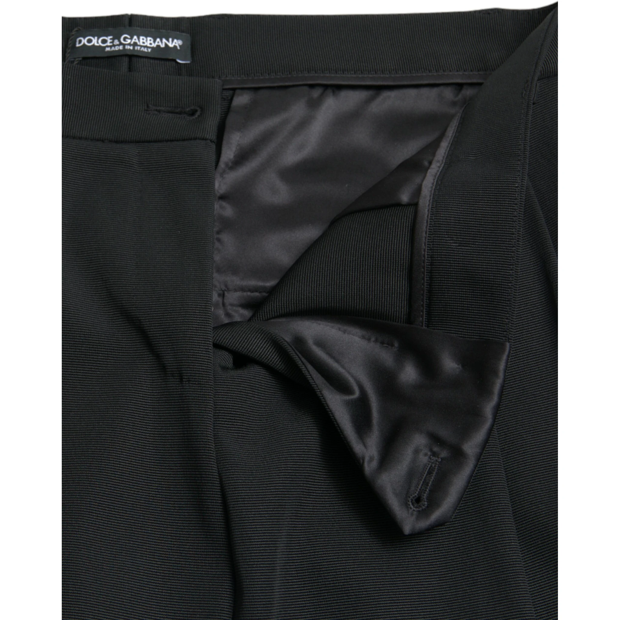 Black Wool High Waist Cropped Tapered Pants