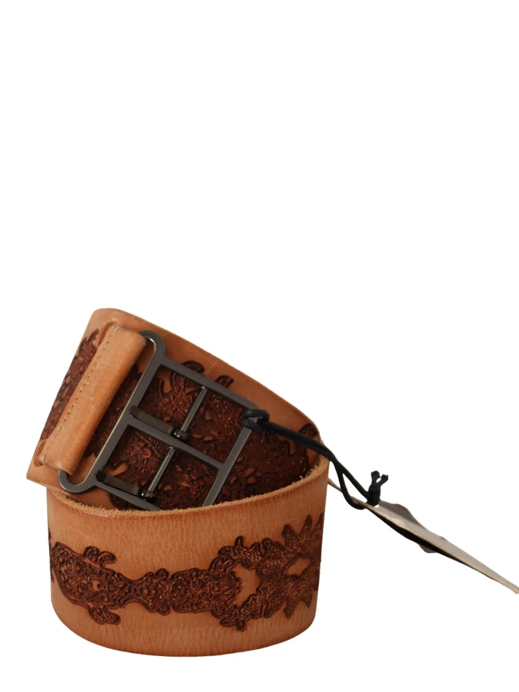 Brown Genuine Leather Black Logo Buckle Belt alternative
