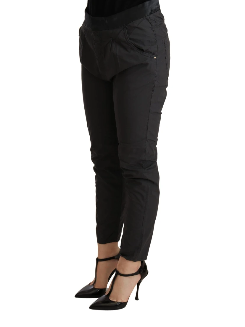 Gray Mid Waist Slim Fit Skinny Cotton Trouser