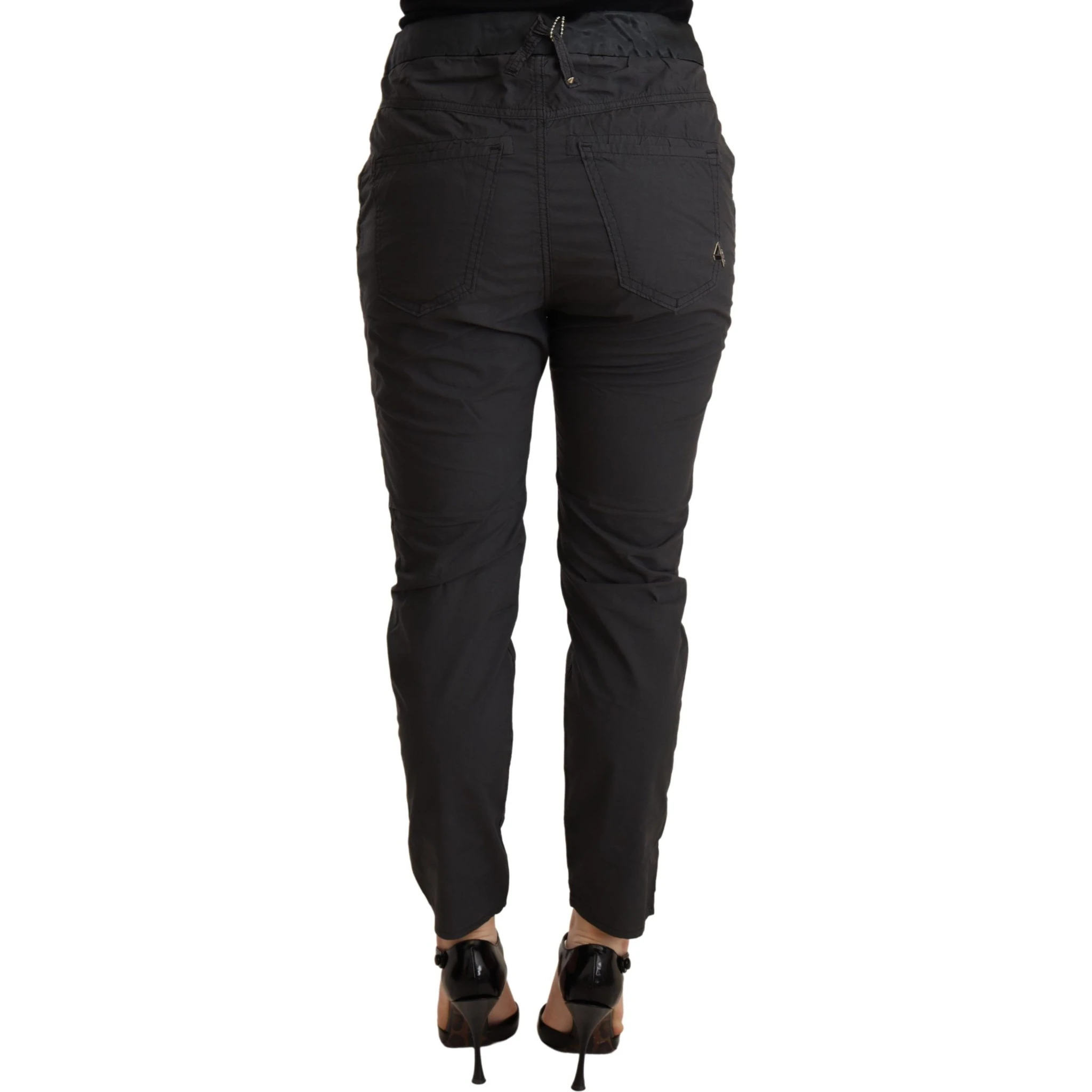 Gray Mid Waist Slim Fit Skinny Cotton Trouser
