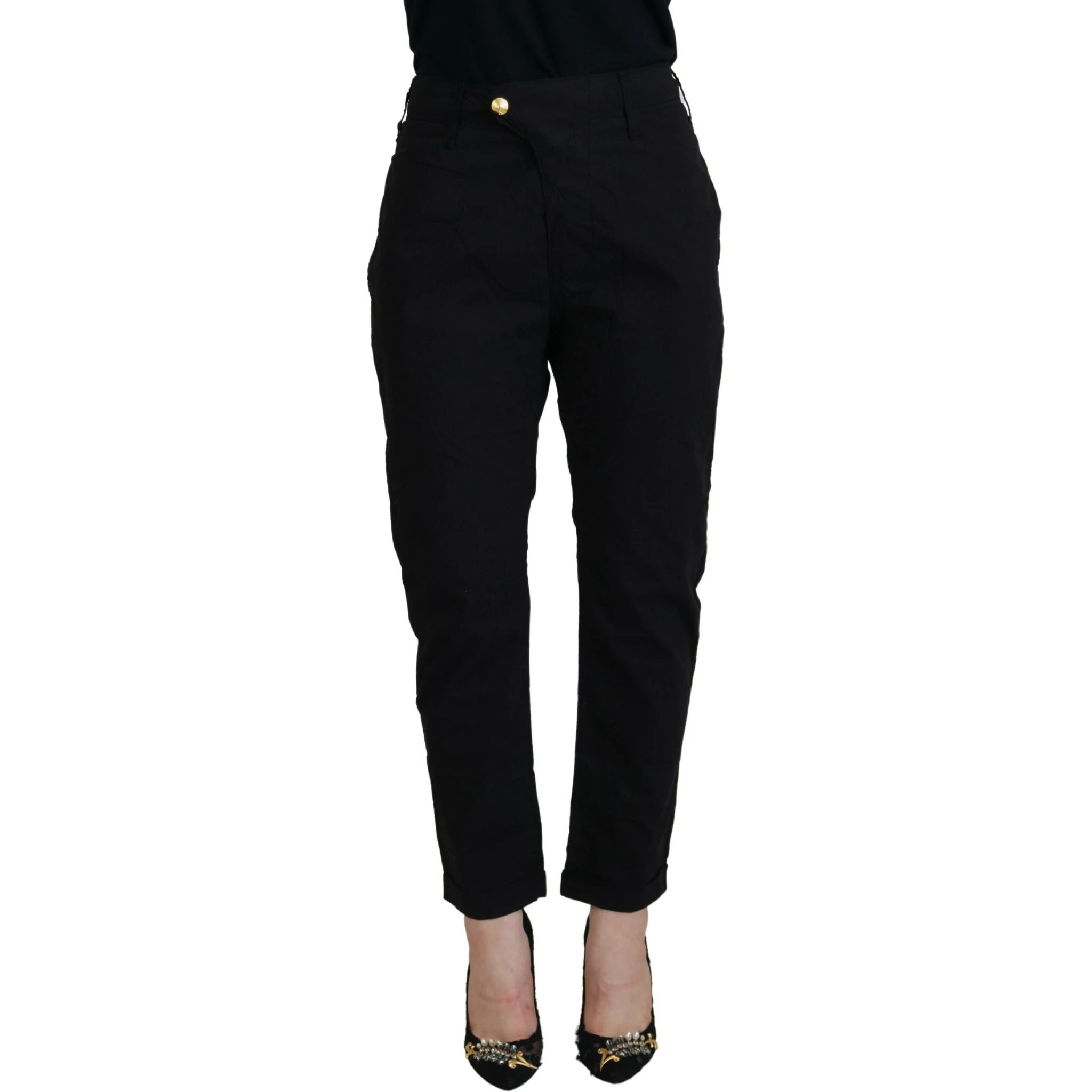Black Cotton Baggy High Waist Women Pants