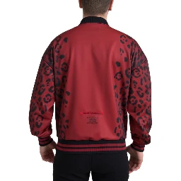 Red Leopard Polyester Bomber Full Zip  Jacket