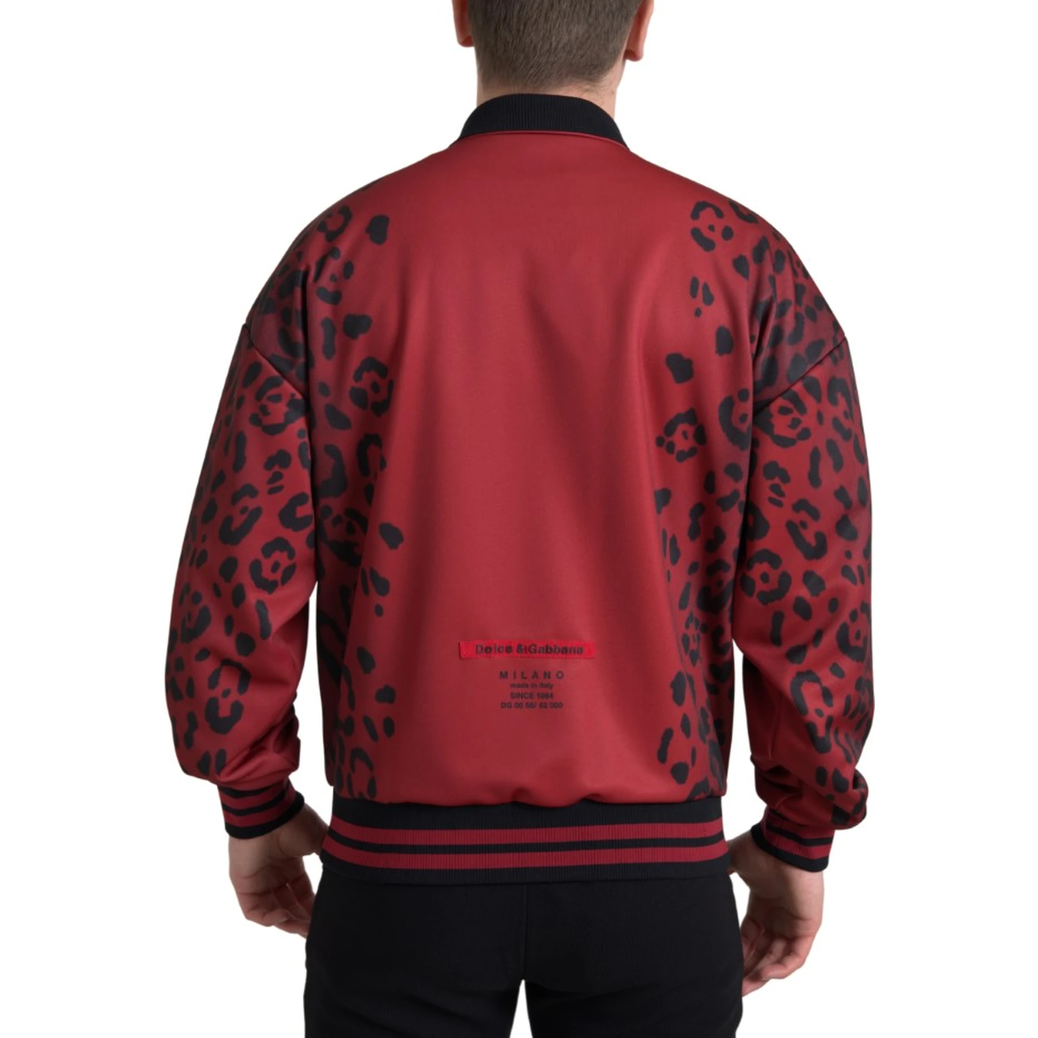 Red Leopard Polyester Bomber Full Zip  Jacket