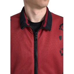 Red Leopard Polyester Bomber Full Zip  Jacket