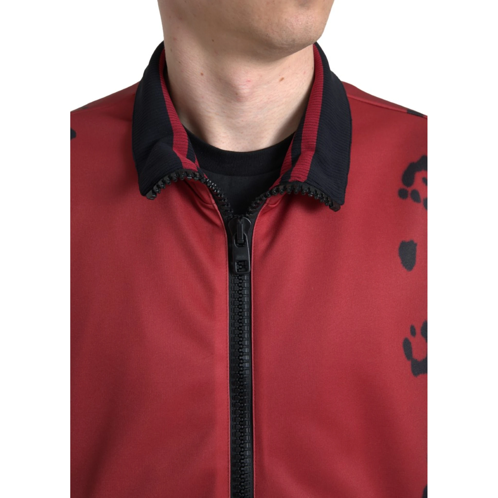 Red Leopard Polyester Bomber Full Zip  Jacket