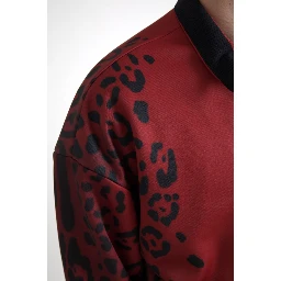 Red Leopard Polyester Bomber Full Zip  Jacket