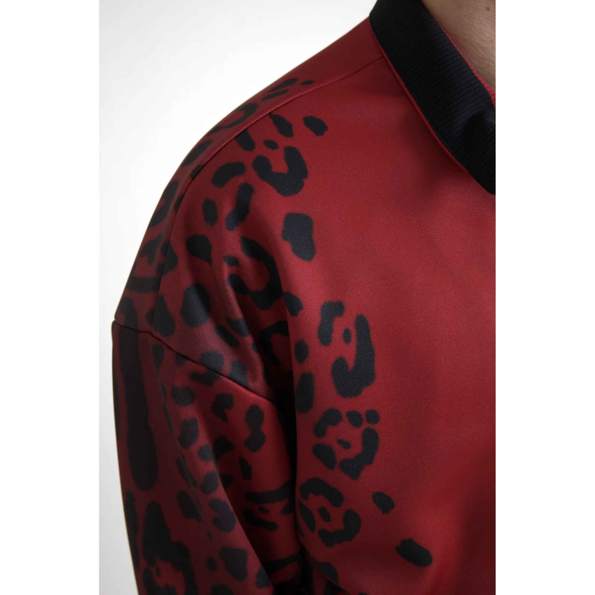 Red Leopard Polyester Bomber Full Zip  Jacket