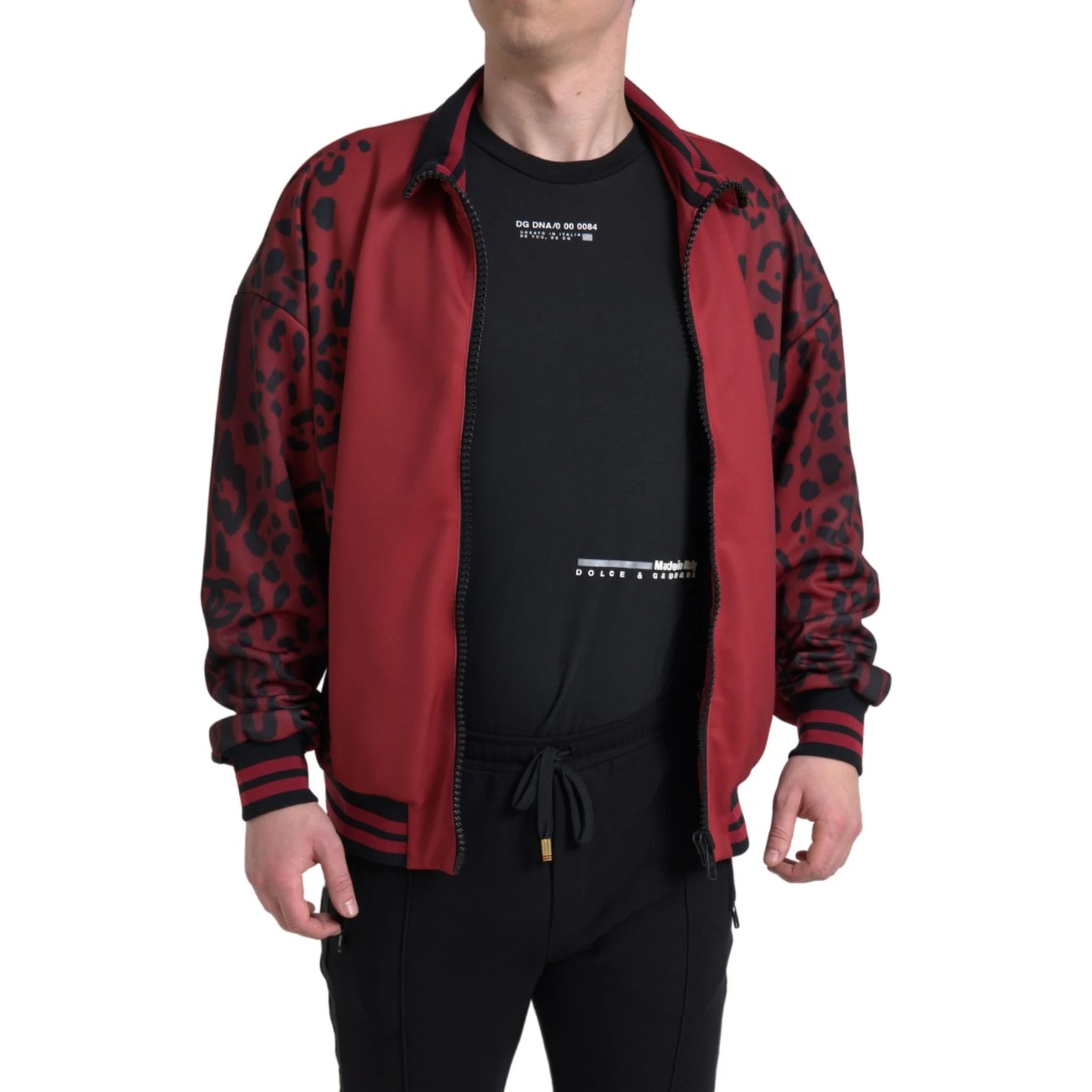 Red Leopard Polyester Bomber Full Zip  Jacket