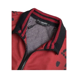 Red Leopard Polyester Bomber Full Zip  Jacket