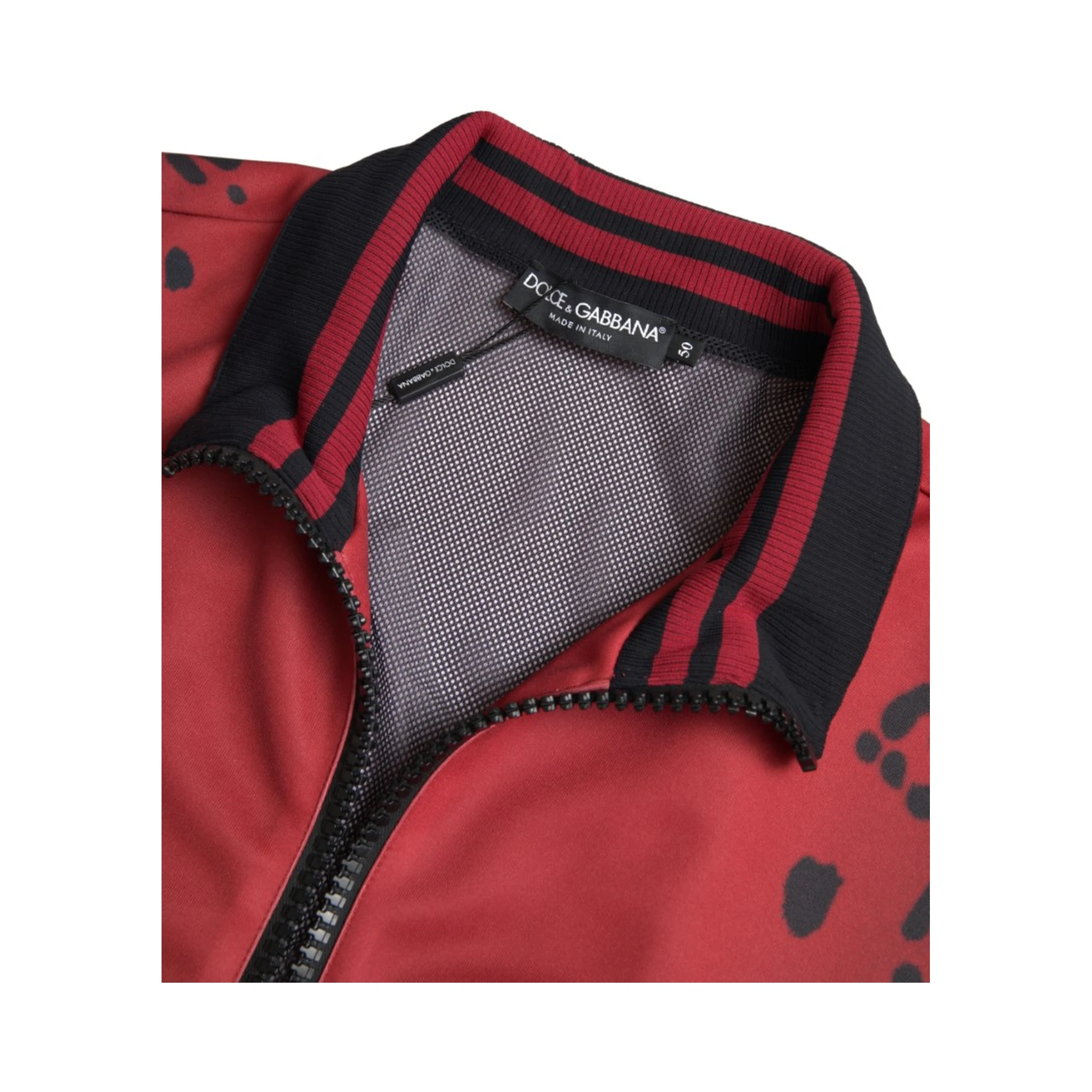 Red Leopard Polyester Bomber Full Zip  Jacket