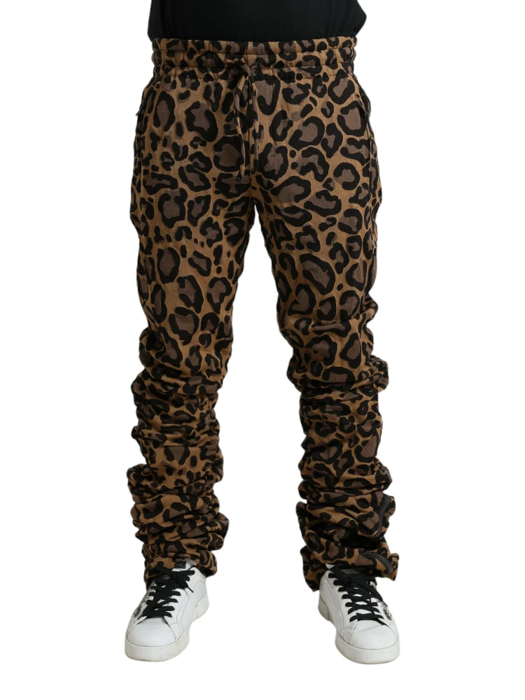 Brown Leopard Jacquard Jogger Pants