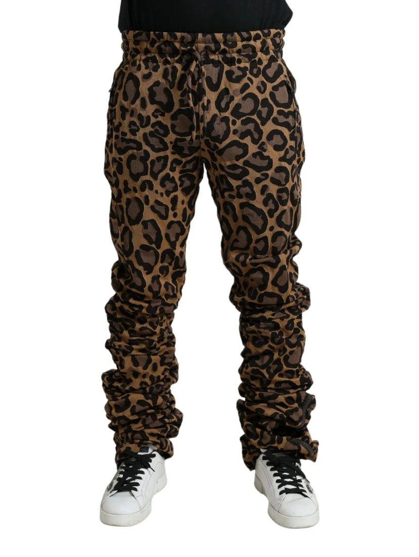 Brown Leopard Jacquard Jogger Pants