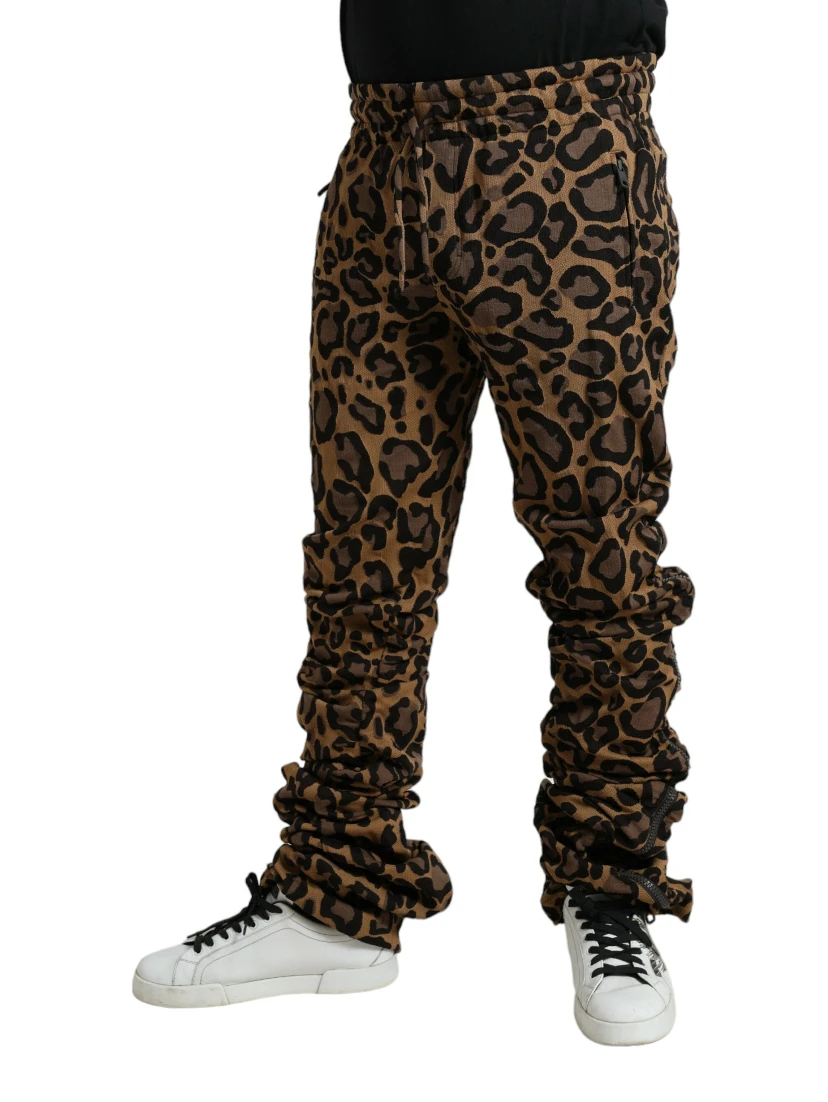 Brown Leopard Jacquard Jogger Pants