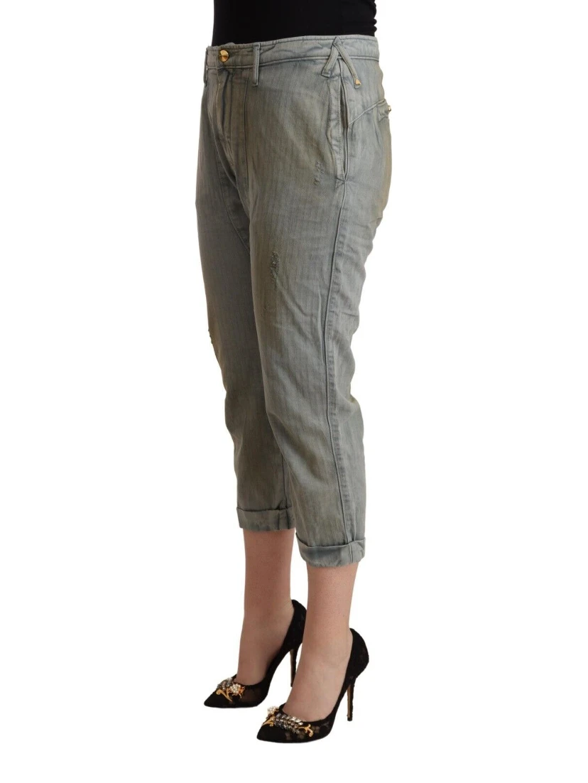 Gray 100% Cotton Mid Waist Skinny Cropped Pants