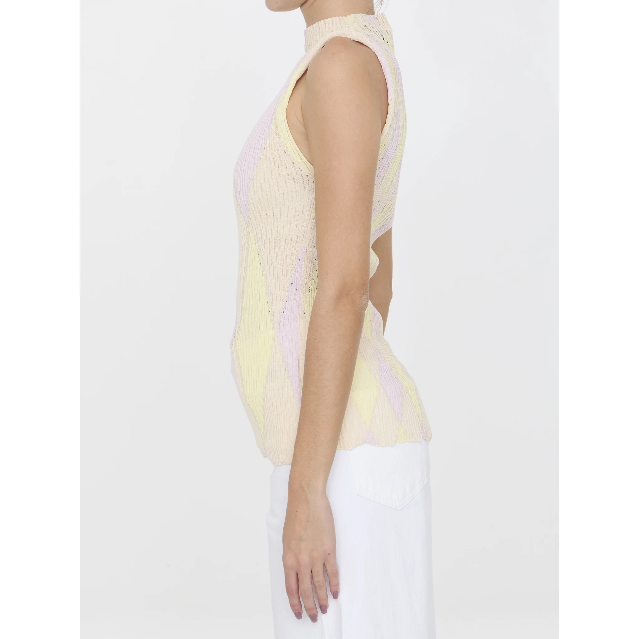 Crew-neck argyle intarsia-knit top