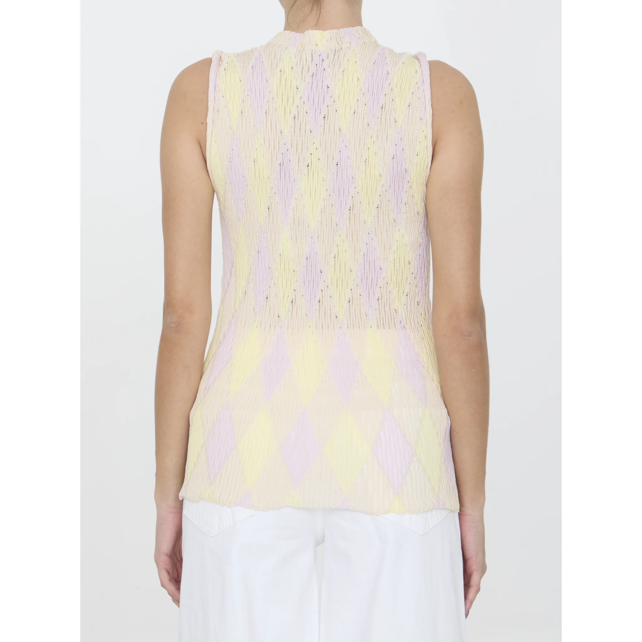 Crew-neck argyle intarsia-knit top