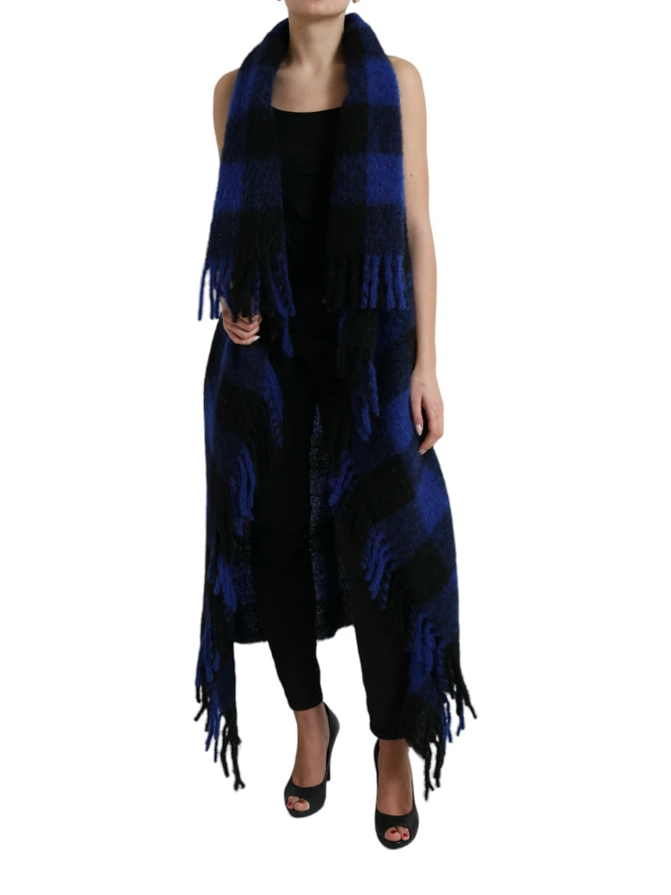 Black Blue Buffalo Check Poncho Coat Sweater