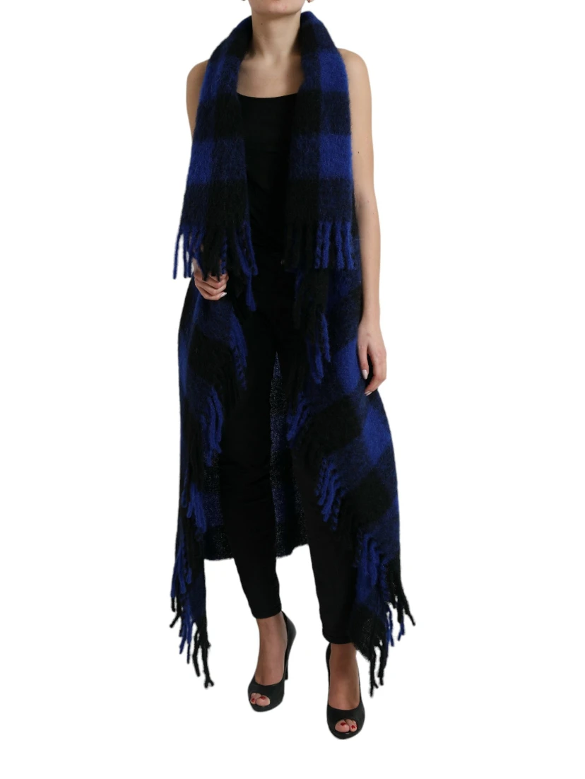 Black Blue Buffalo Check Poncho Coat Sweater
