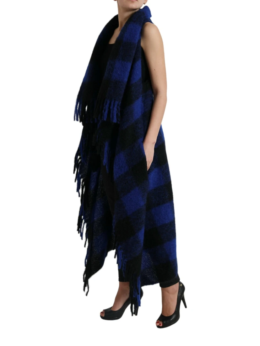 Black Blue Buffalo Check Poncho Coat Sweater