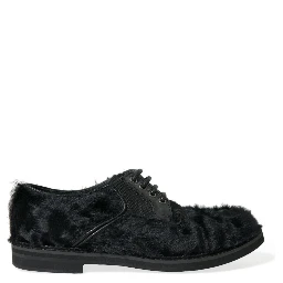 Black Fur Leather Lace Up Derby Dress Shoes