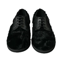 Black Fur Leather Lace Up Derby Dress Shoes