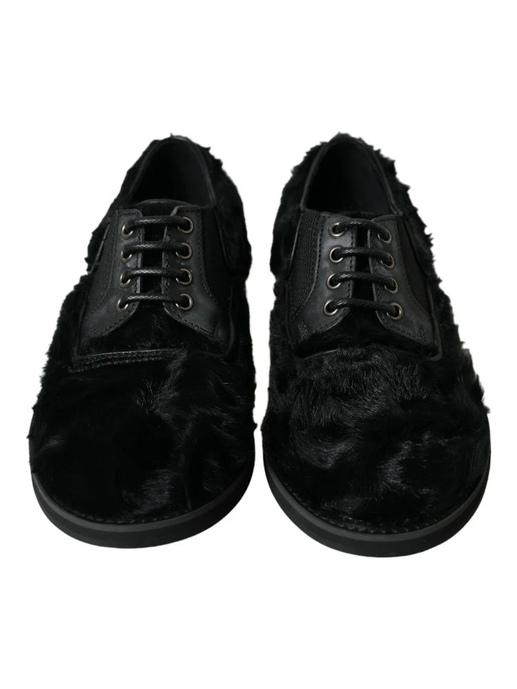 Black Fur Leather Lace Up Derby Dress Shoes alternative