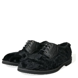 Black Fur Leather Lace Up Derby Dress Shoes