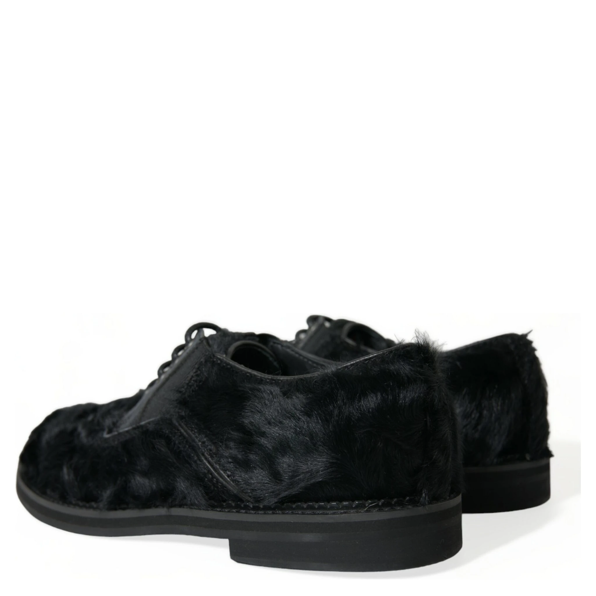 Black Fur Leather Lace Up Derby Dress Shoes