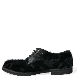 Black Fur Leather Lace Up Derby Dress Shoes