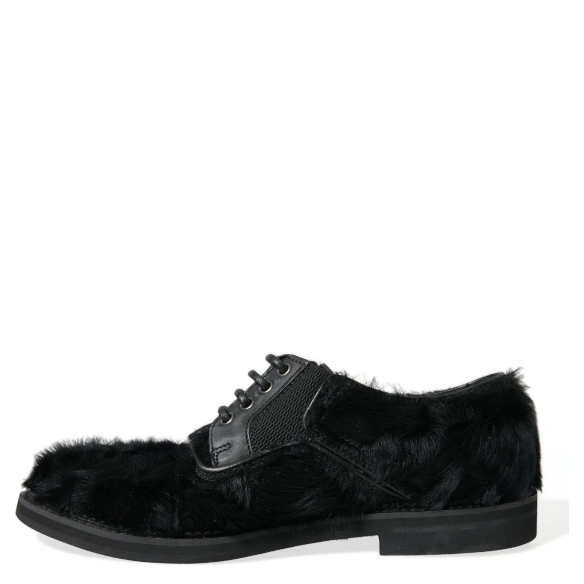 Black Fur Leather Lace Up Derby Dress Shoes