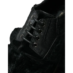 Black Fur Leather Lace Up Derby Dress Shoes