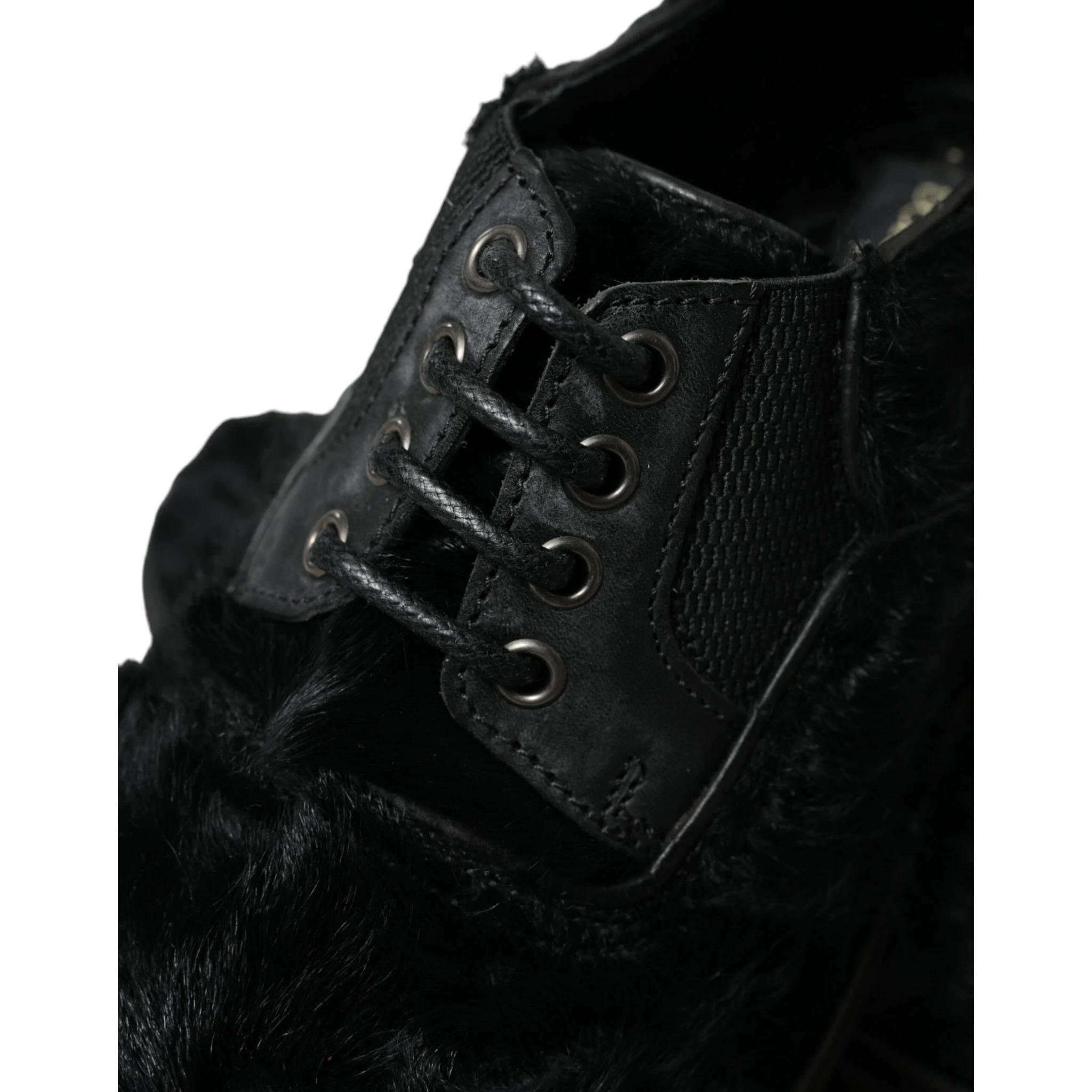 Black Fur Leather Lace Up Derby Dress Shoes