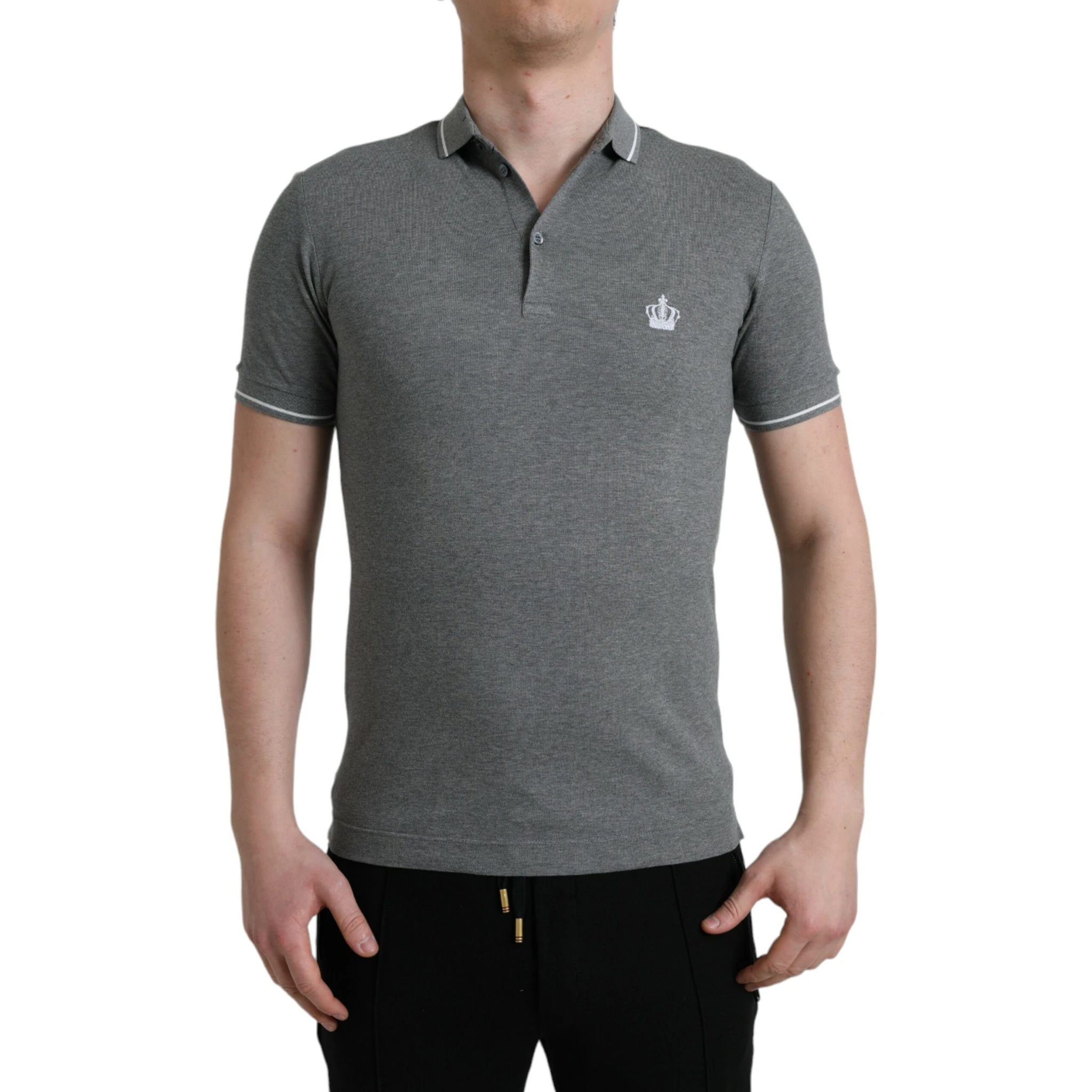 Gray Collared Short Sleeve Crown T-shirt