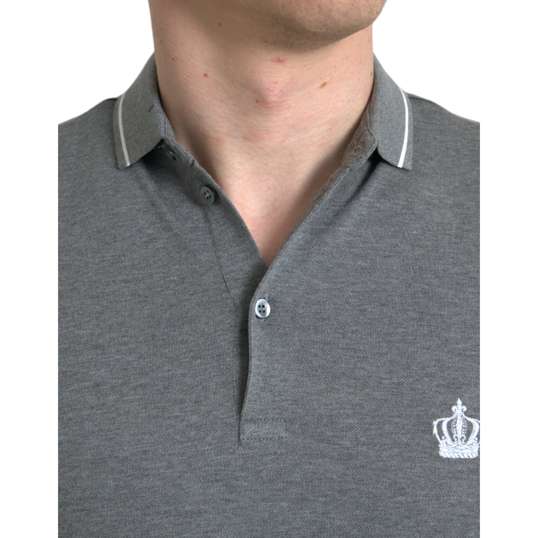 Gray Collared Short Sleeve Crown T-shirt
