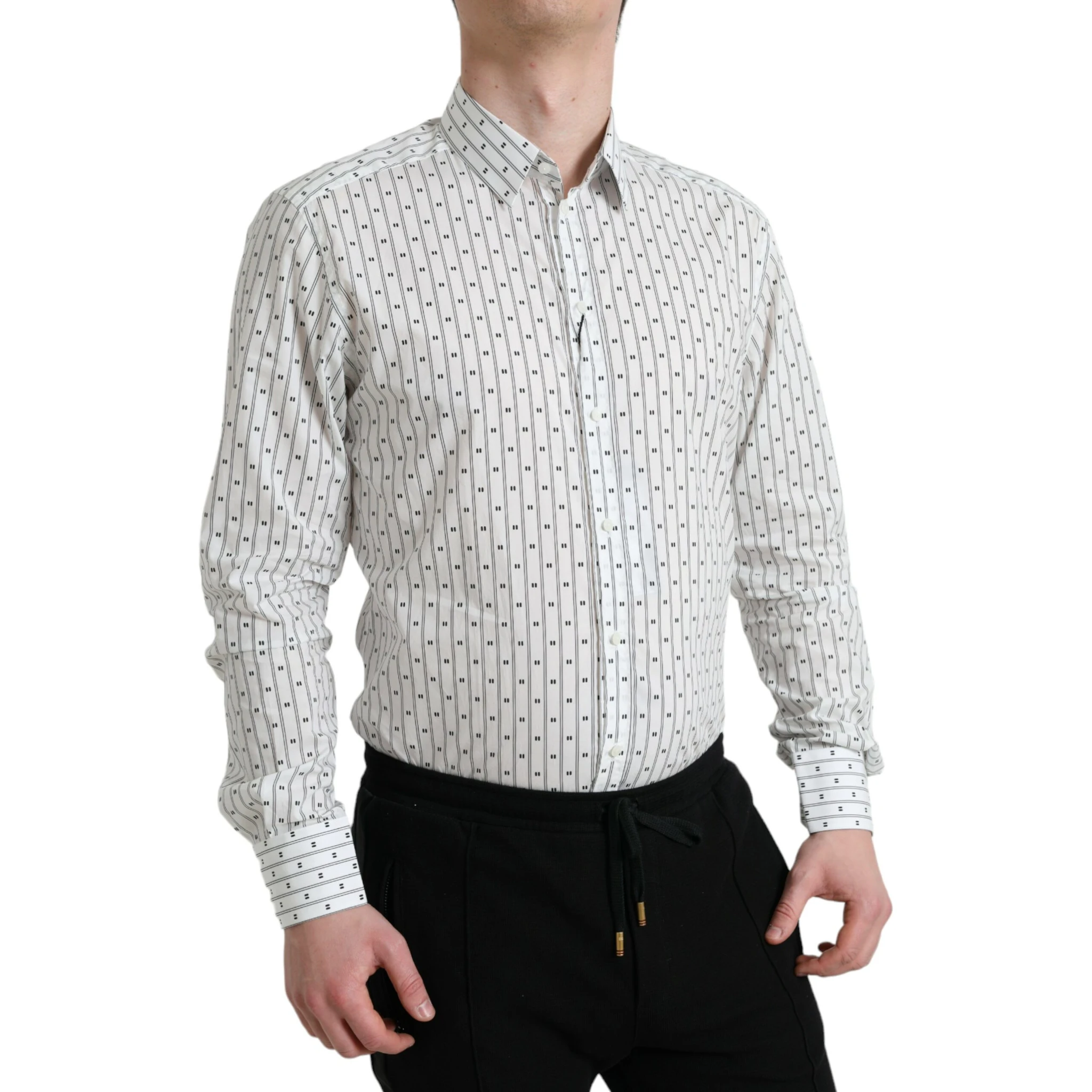 White Patterned Men GOLD Formal Dress Shirt