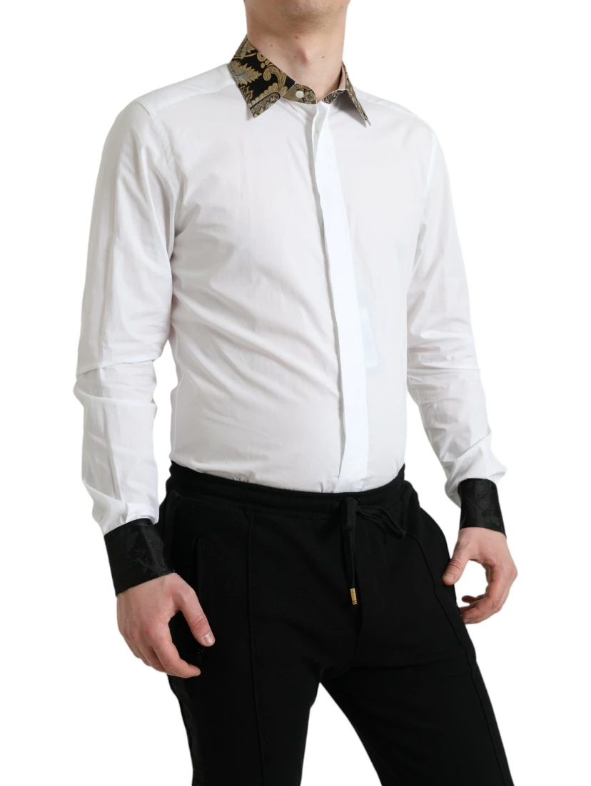 White Cotton Jacquard Formal GOLD Dress Shirt