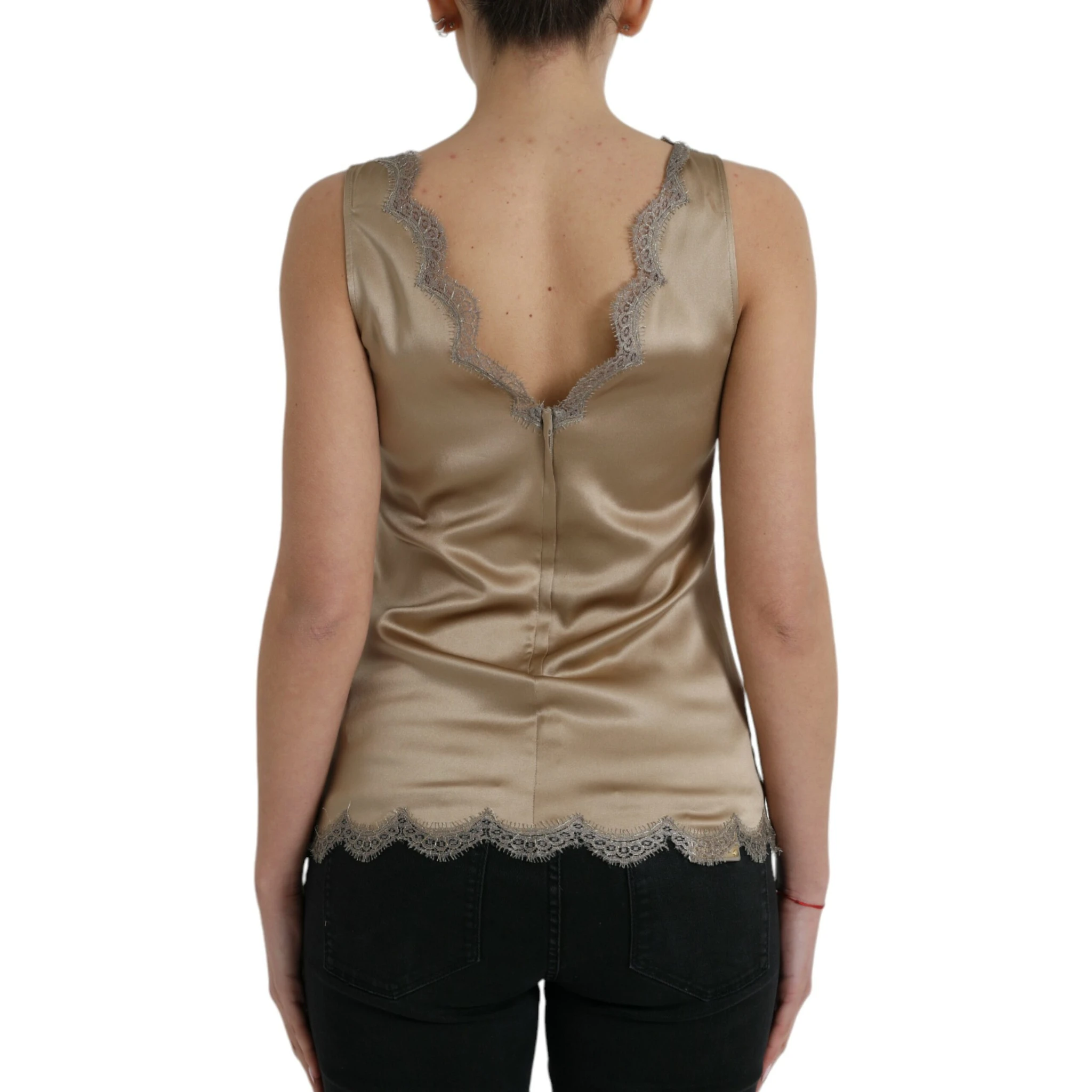 Brown Lace Trim V-neck Sleeveless Tank Top