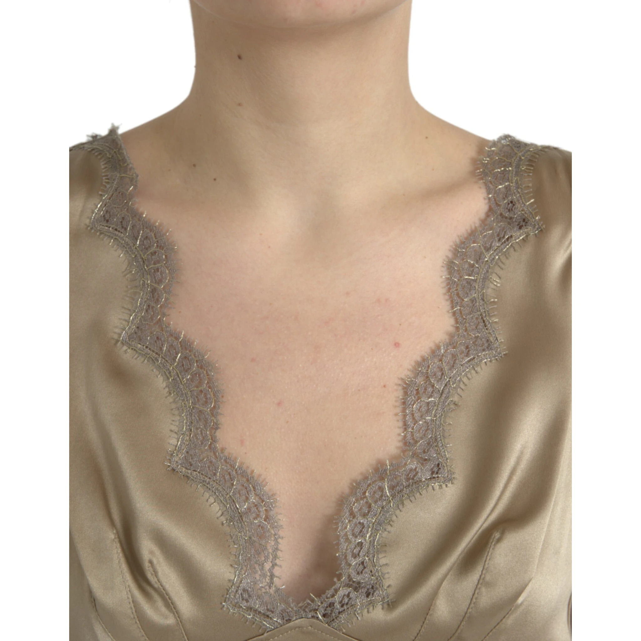 Brown Lace Trim V-neck Sleeveless Tank Top