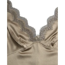 Brown Lace Trim V-neck Sleeveless Tank Top