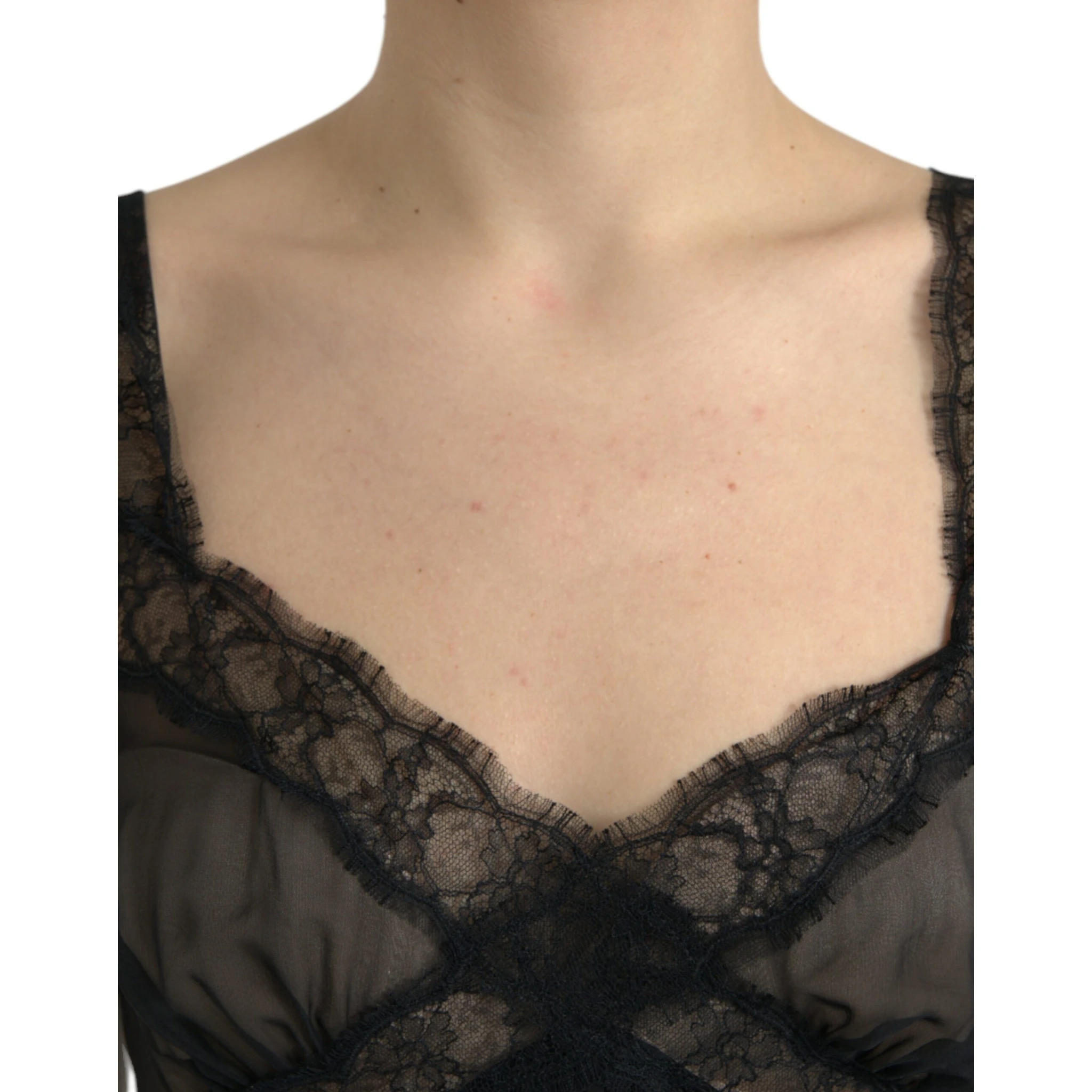Black Silk Pleated Lace Chiffon Mini Dress