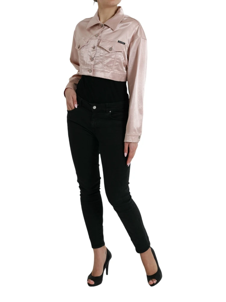 Pink Cotton Stretch Collared Cropped Jacket alternative