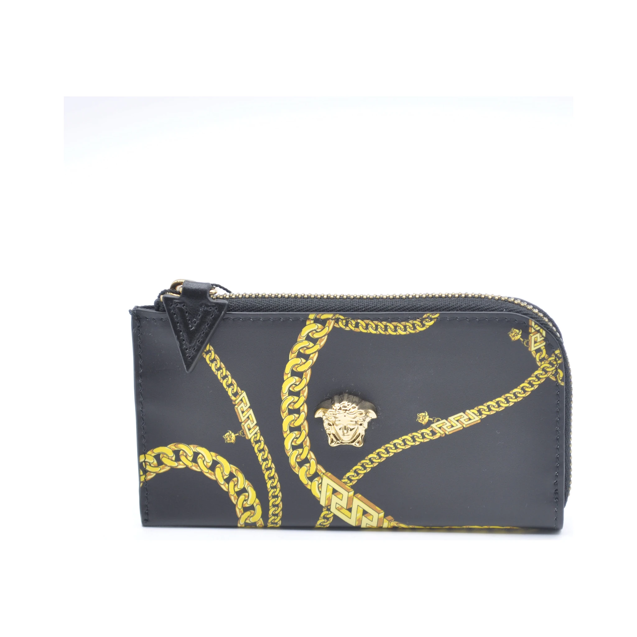 Leather Medusa Head Chain Organizer Zip Card Case Wallet