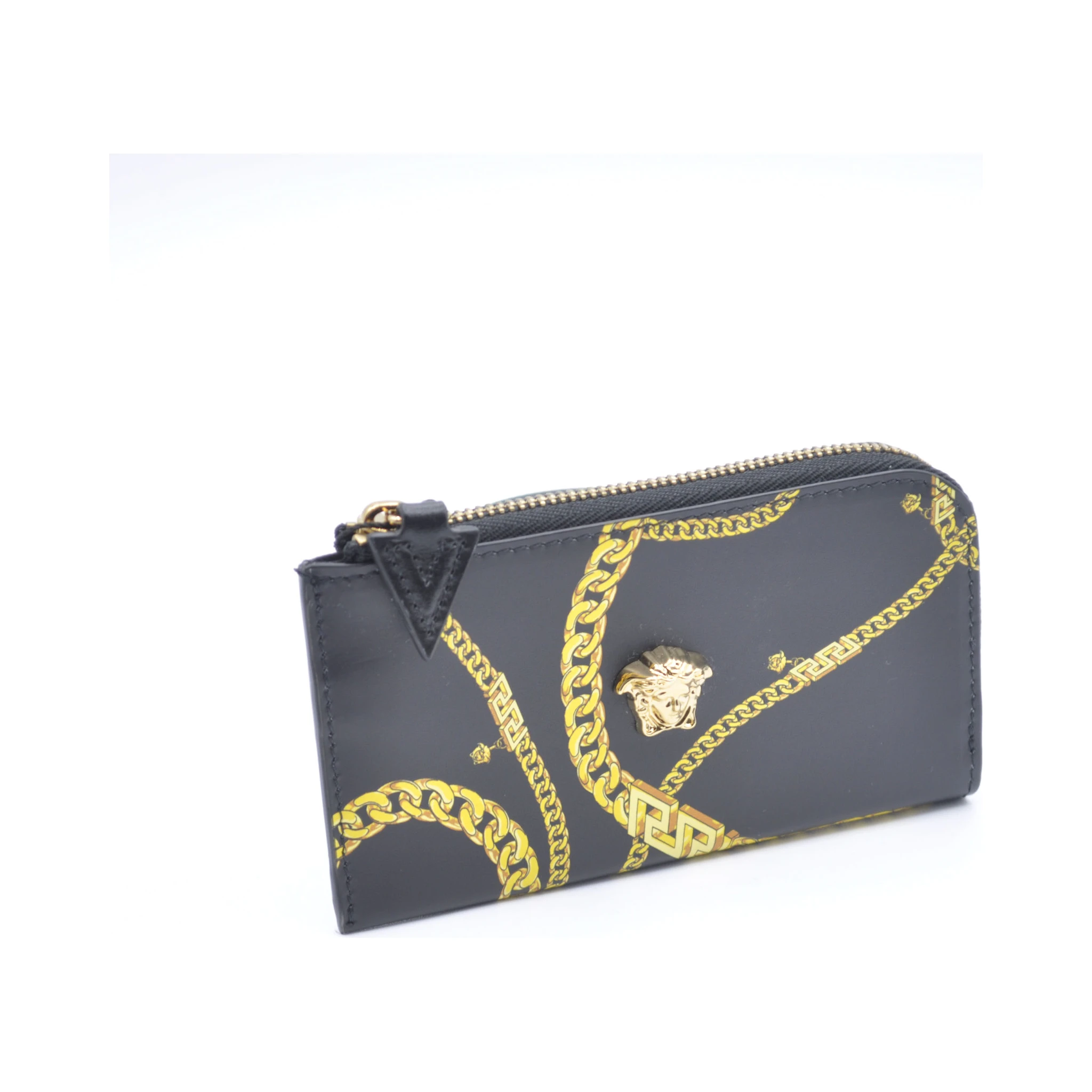Leather Medusa Head Chain Organizer Zip Card Case Wallet