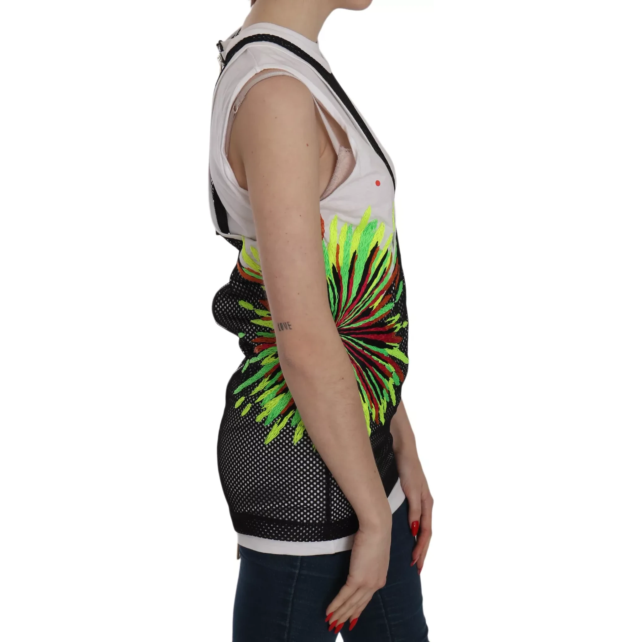 Black White Crew Neck Sleeveless Cotton Blouse