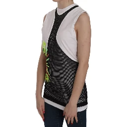 Black White Crew Neck Sleeveless Cotton Blouse