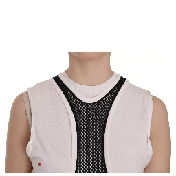 Black White Crew Neck Sleeveless Cotton Blouse