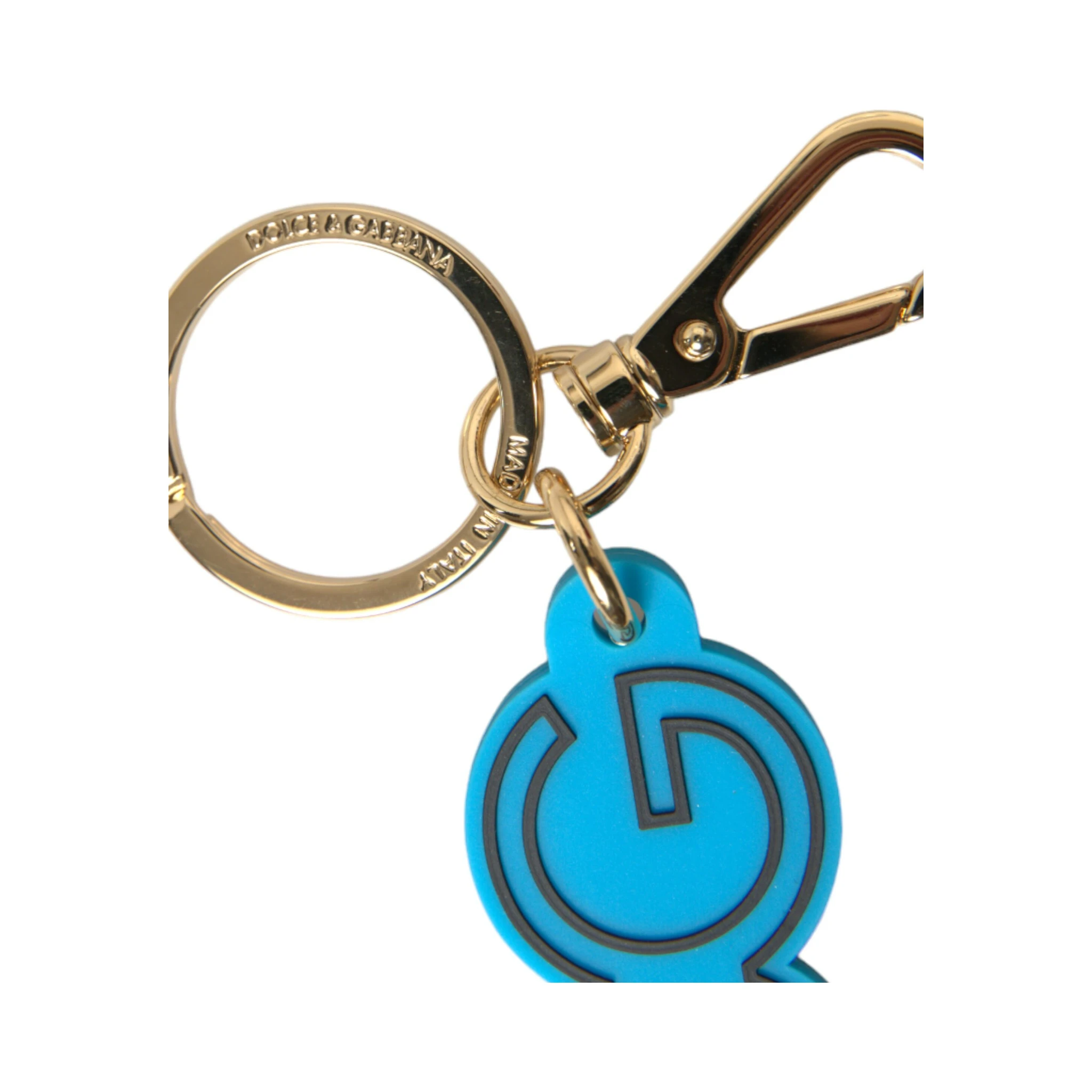 Blue Rubber Gold Tone Metal DG Logo Keyring Keychain