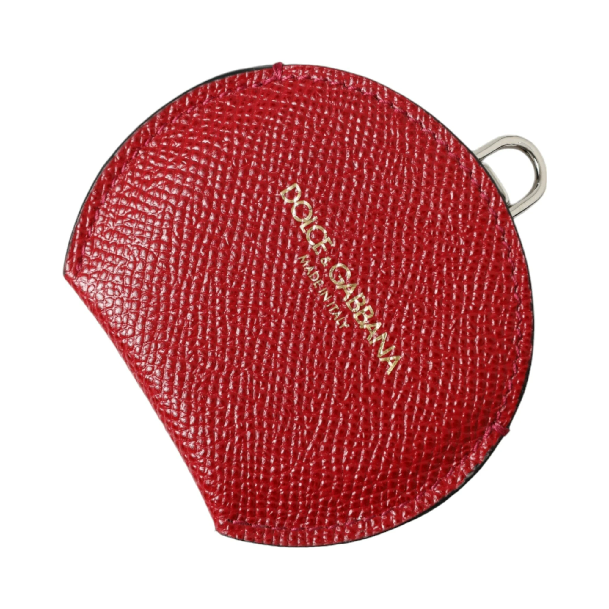 Red Calfskin Leather Round Logo Hand Mirror Holder
